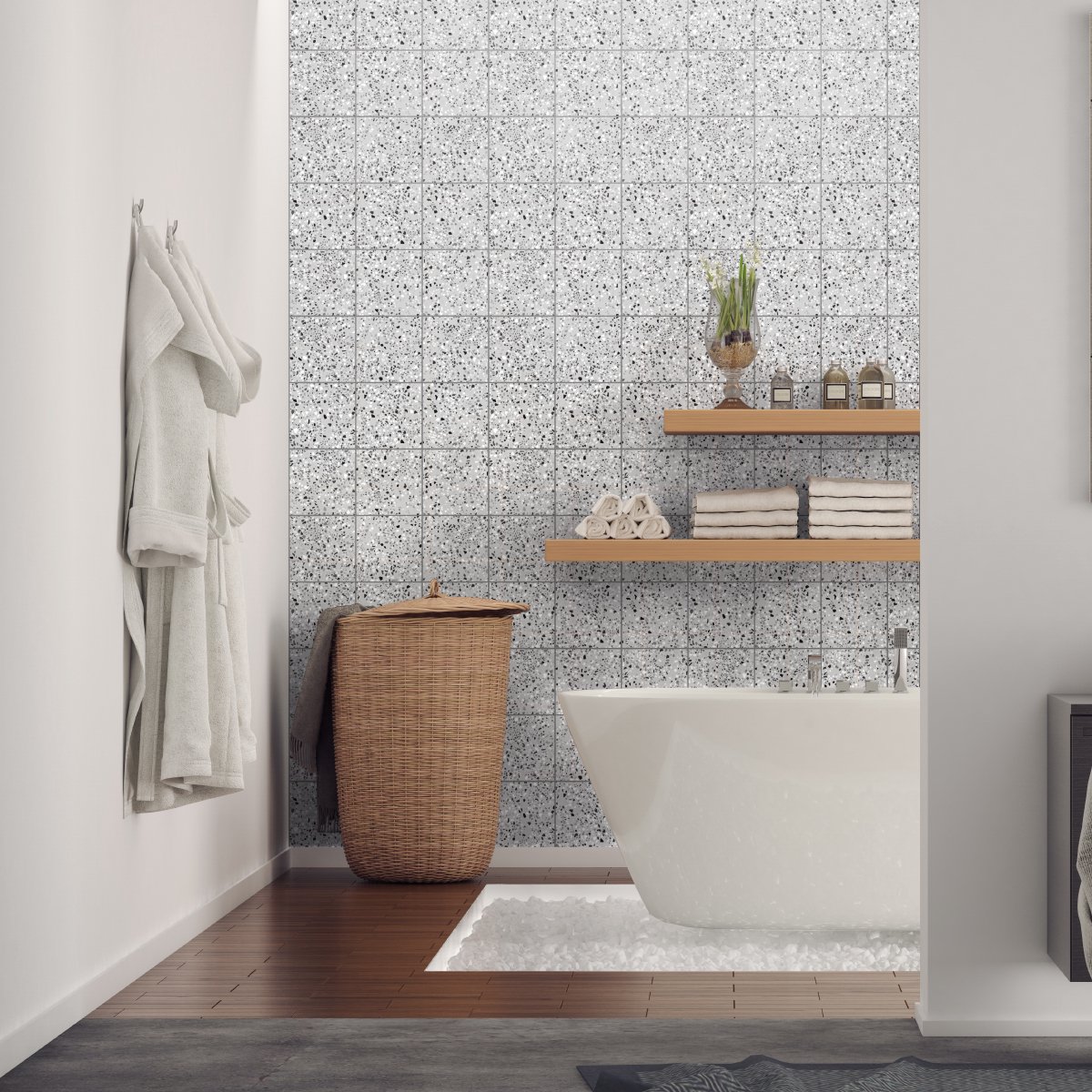 Ambiance Sticker Muurstickers - Zelfklevende tegelmuurstickers voor keuken en badkamer - 60 terrazzo tegelstickers - 60 stickers 15x15cm Multi color