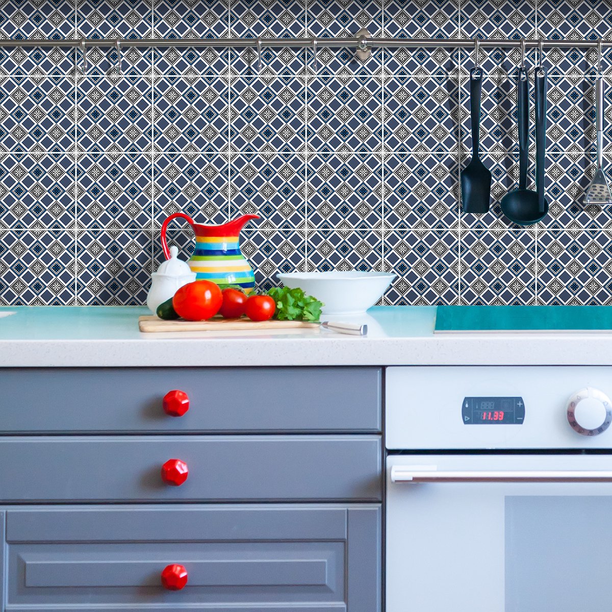 Ambiance Sticker Zelfklevende tegelmuurstickers voor keuken en badkamer - 24 etnische Bondoukou tegelstickers - 24 stickers 15x15cm Multi color