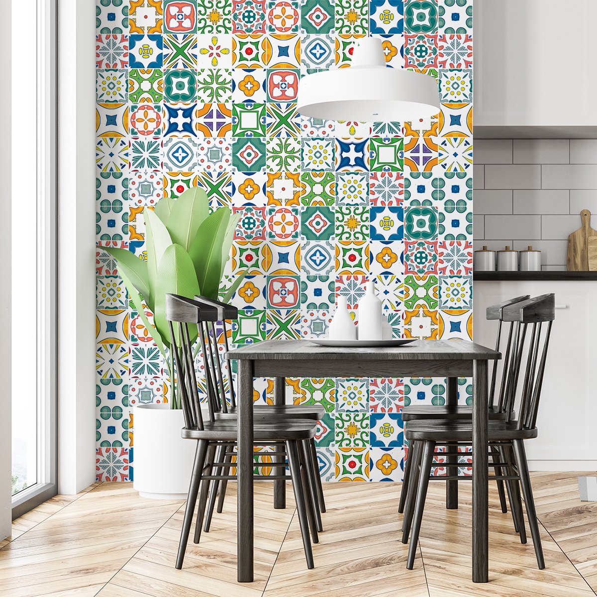 Ambiance Sticker Zelfklevende tegelmuurstickers voor keuken en badkamer - 30 cementtegelstickers, Azulejos Frederica - 30 stickers, 15x15cm Multi color