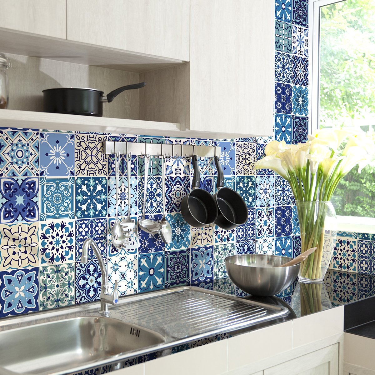 Ambiance Sticker Zelfklevende muurtegelstickers voor keuken en badkamer - 24 Sacranio azulejo tegelstickers - 24 stickers, 15x15cm Multi color