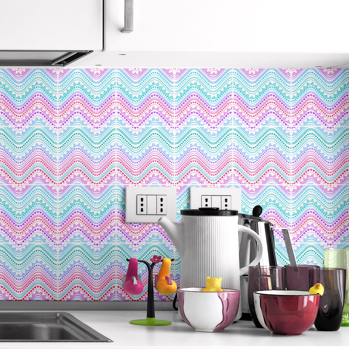 Ambiance Sticker Zelfklevende muurtegelstickers voor keuken en badkamer - 24 etnische satijnen tegelstickers - 24 stickers 15x15cm Multi color