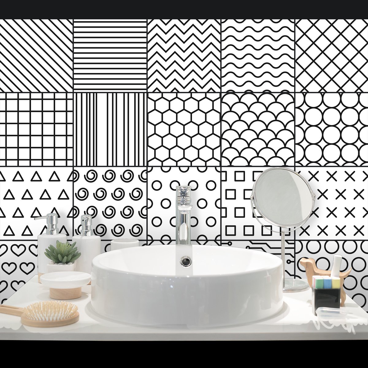Ambiance Sticker Zelfklevende tegelmuurstickers voor keuken en badkamer - 9 etnische Davao cementtegelstickers - 9 stickers van 15x15 cm Multi color