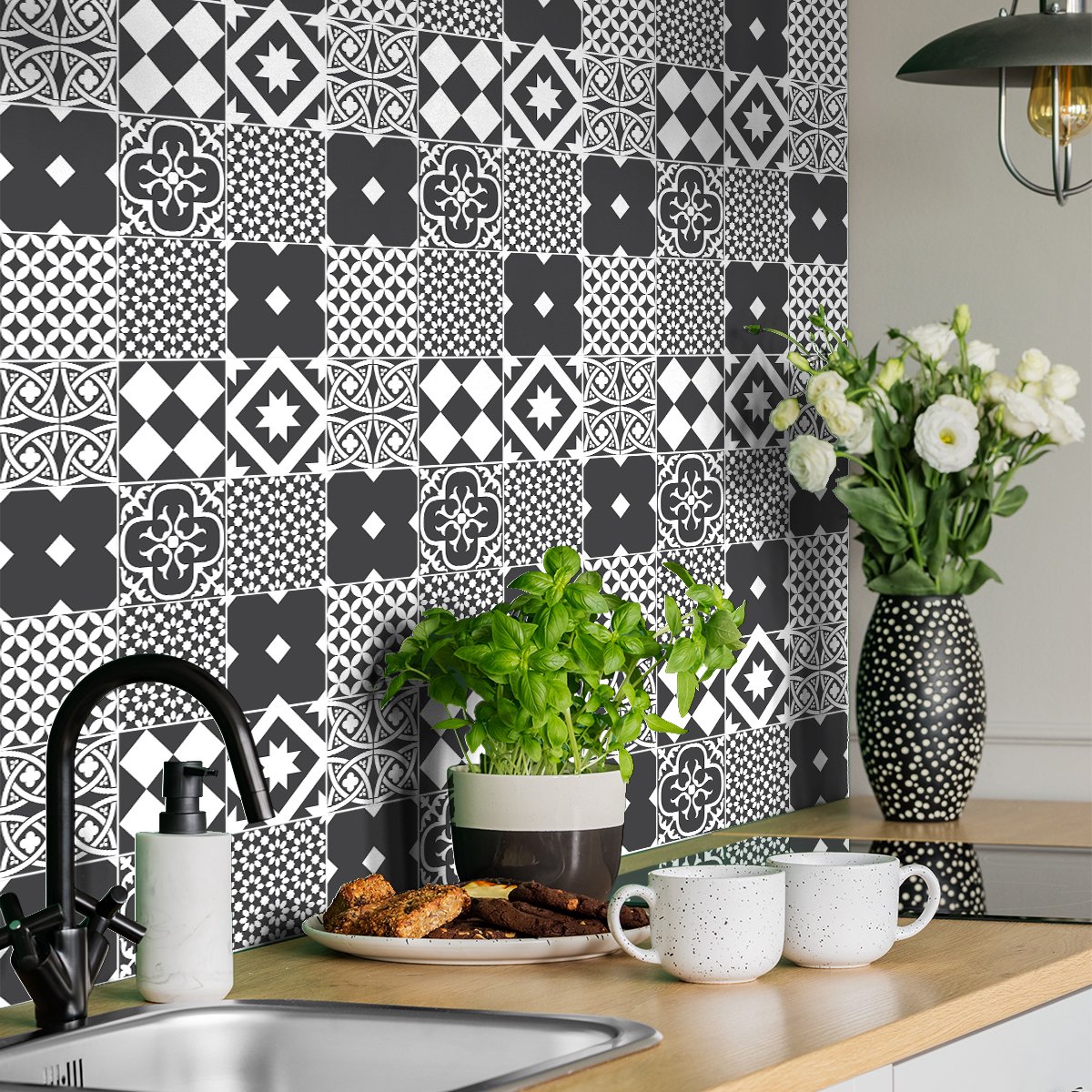 Ambiance Sticker Zelfklevende tegelmuurstickers voor keuken en badkamer - 9 Alcatoggio Azulejo cementtegelstickers - 9 stickers 20x20cm Multi color