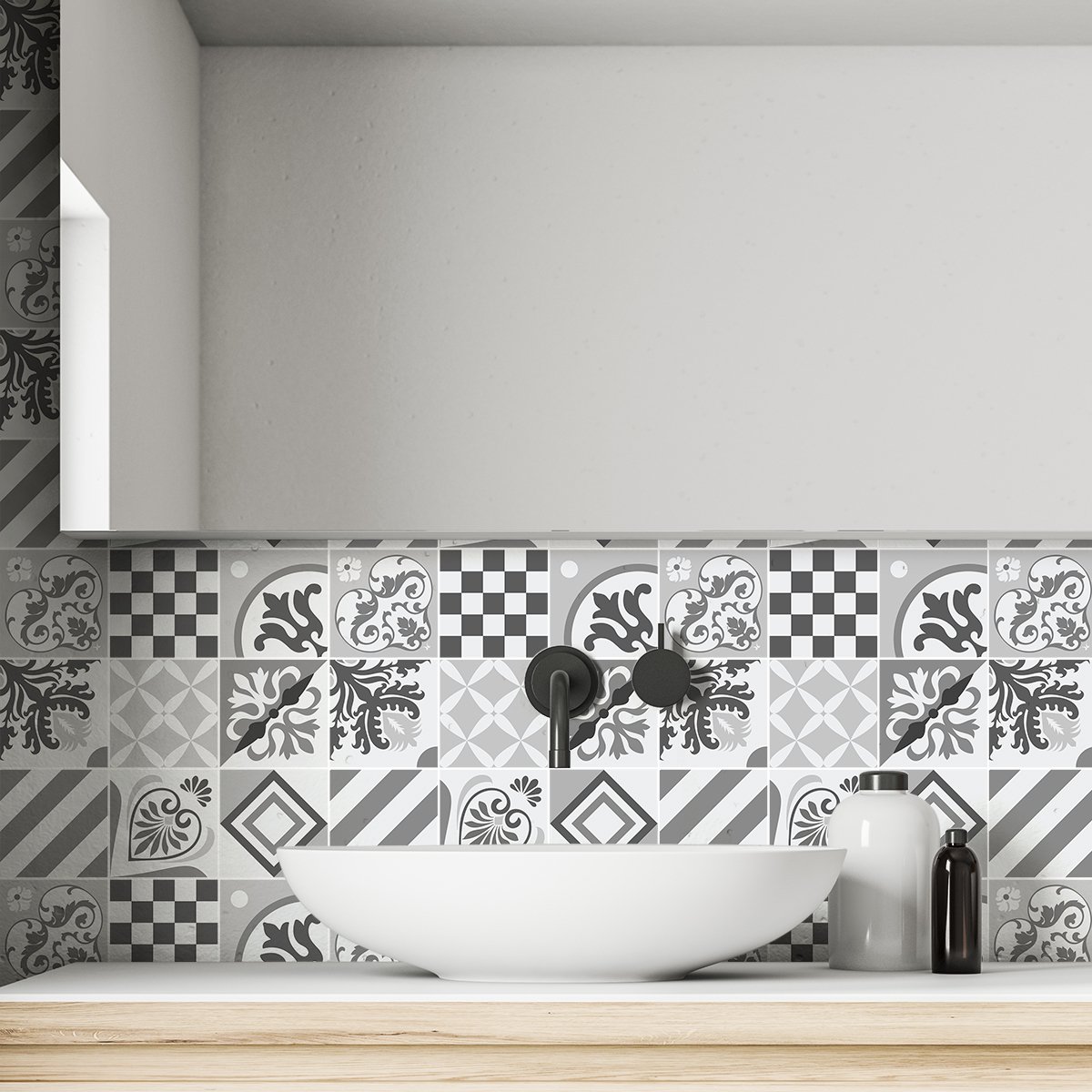 Ambiance Sticker Zelfklevende tegelmuurstickers voor keuken en badkamer - 9 cementtegelstickers (AZULEJOS RANLIDLA) - 9 stickers 10x10cm Multi color
