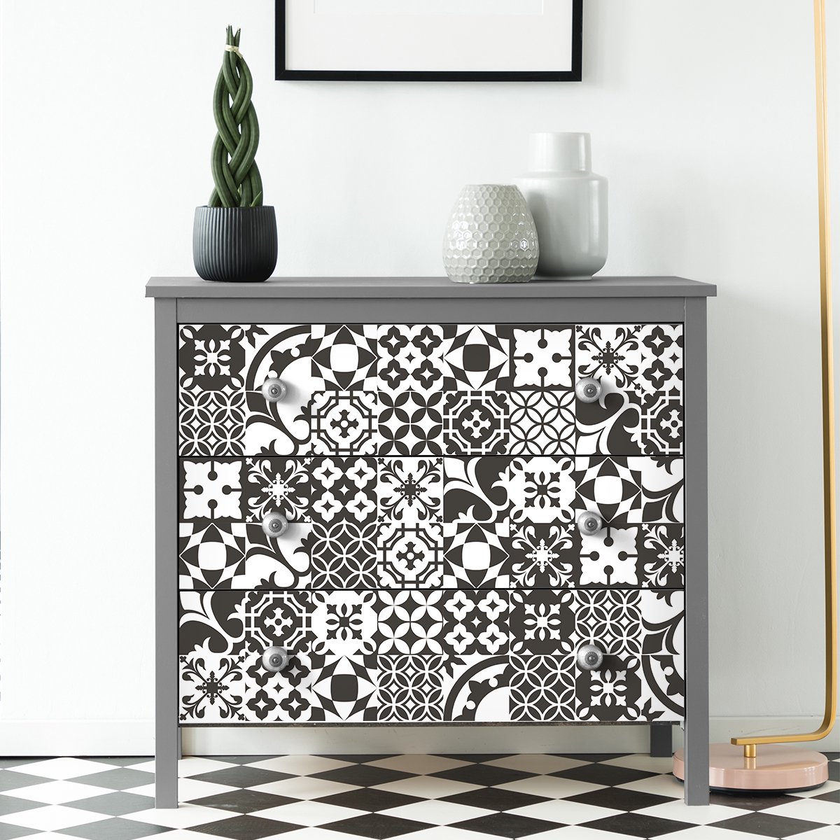 Ambiance Sticker Decoratieve meubelstickers - 60 authentieke Lorafina cementtegel meubelstickers - 60 stickers 20x20cm Multi color