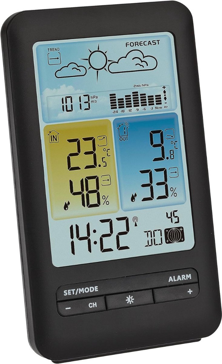 ApexArte® Weerstation Binnen en Buiten - Weerstation Draadloos Binnen Buiten - Weerstation met Buitensensor - Zwart