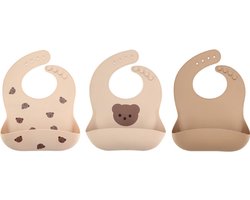 3 Stuks - Siliconen Slabbetjes met Opvangbak - Beertjes
