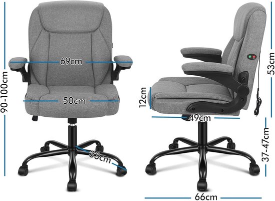 ALFORDSON bureaustoel met massagefunctie, ergonomisch ontwerp met groot zitkussen, lendensteun, wielen voor soepele verplaatsing, kunstleer, zwart