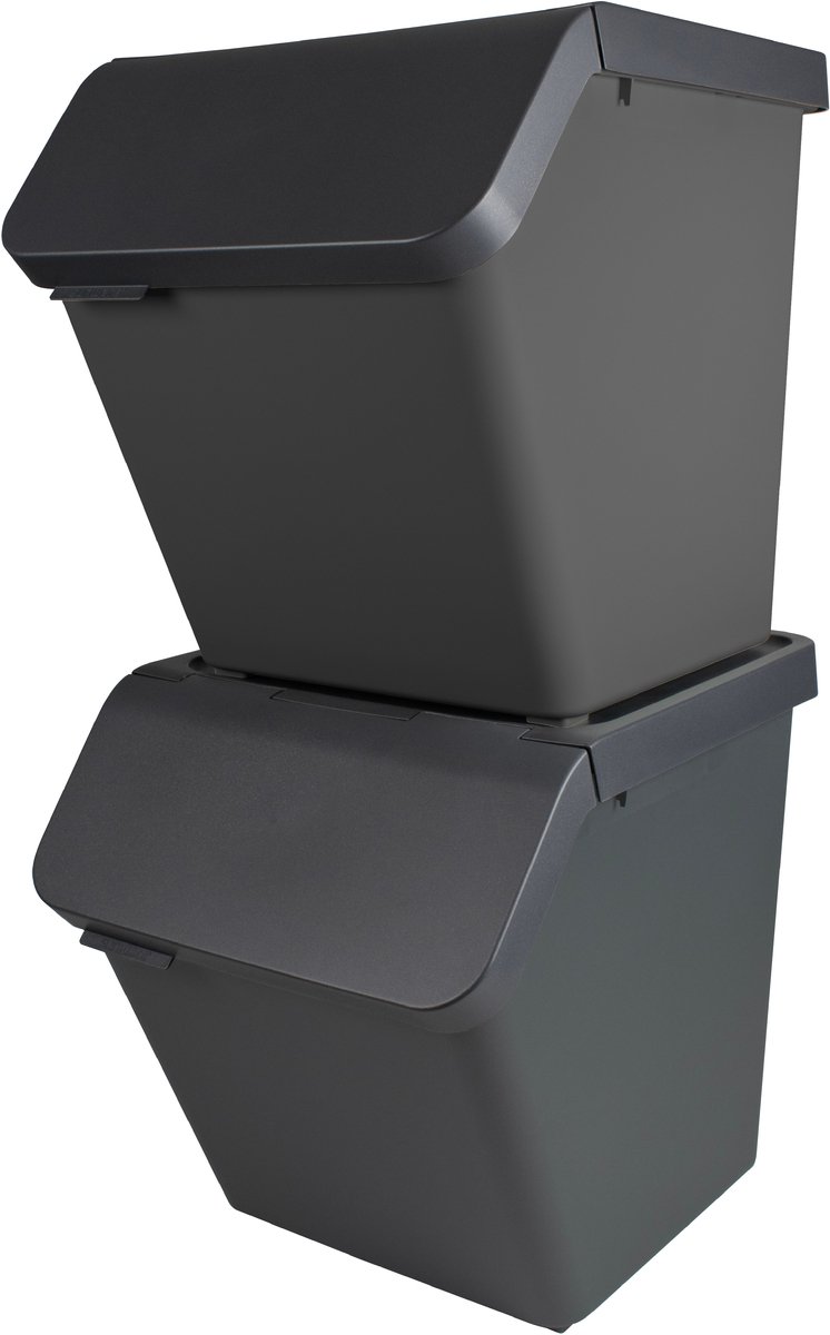 Goedkoopste Sunware Sigma home Prullenbak Stapelbaar - 60L - Set van 2 - Antraciet - Met GRATIS STICKERVEL.