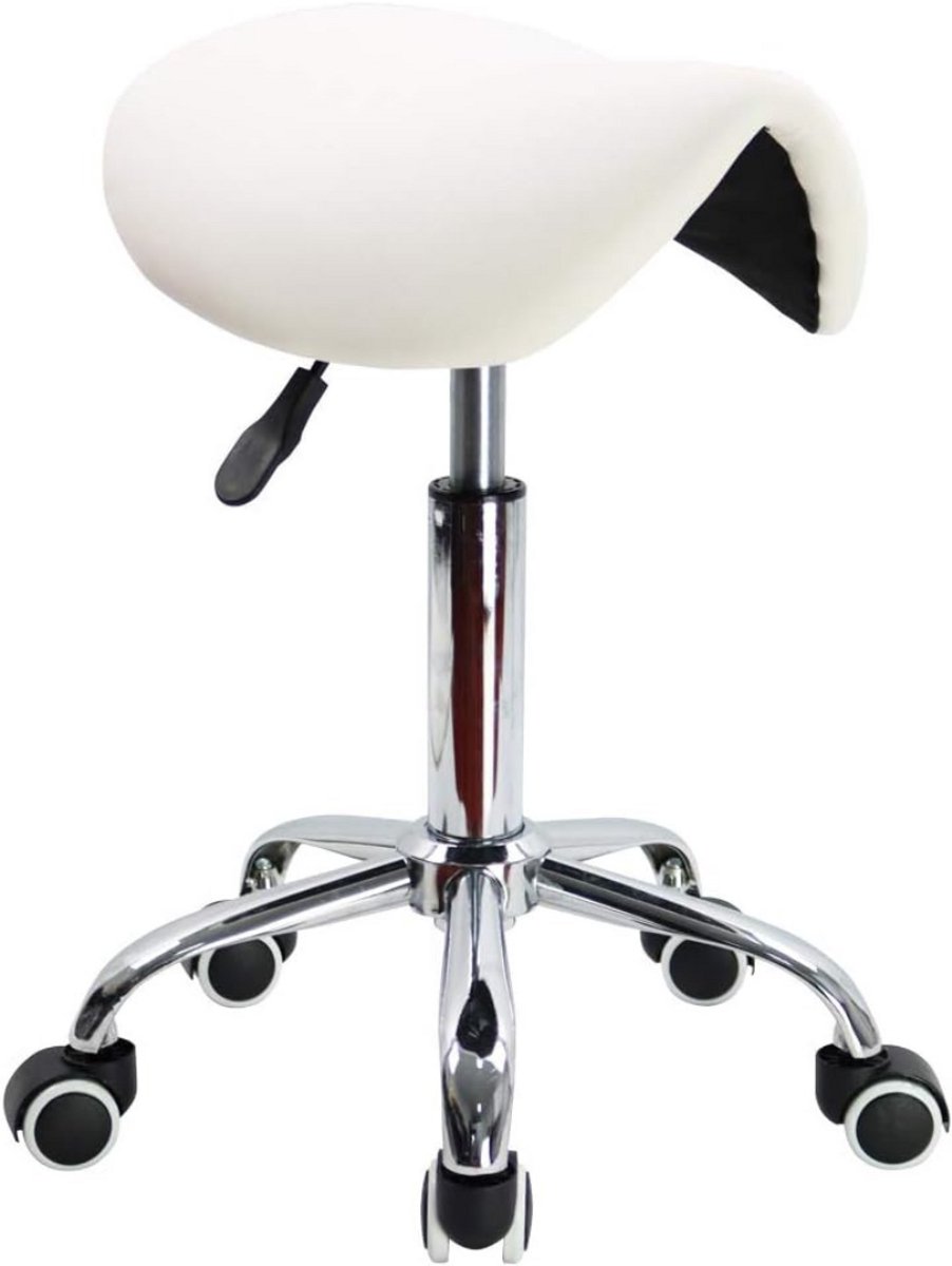 ApexArte® Zadelkruk op Wielen - Kapperskruk Ergonomisch - Tabouret - Wit
