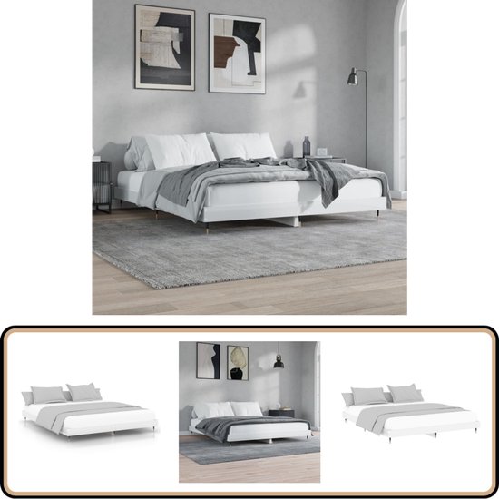 vidaXL Bedframe - Hoogglans Wit - 120x200 cm Slaapcomfort - Bed Frame - Houten Bed - Witte Bed - Tweepersoonsbed