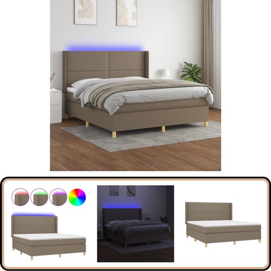 vidaXL Boxspring met LED taupe 180x200 cm Boxspring - Led Boxspring ...