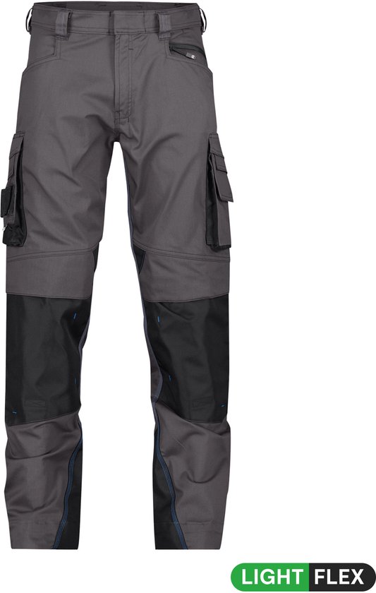 WORK IDEA Werkbroek voor heren, broek met multifunctionele zakken, broek met afneembare vliegzakken, met Oxford-kniezakken, katoenen stretchbroek, zwart, 44