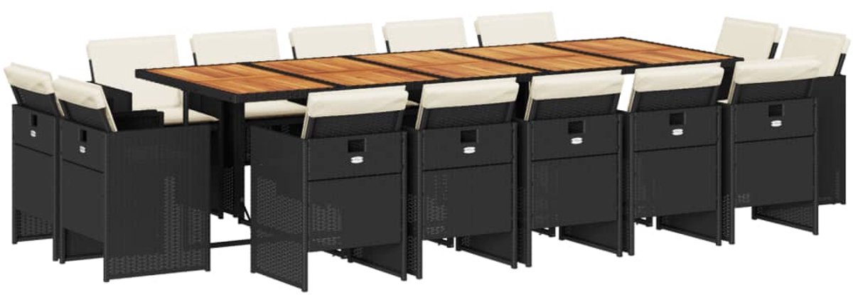 The Living Store 15-delige Tuinset met kussens poly rattan zwart - Tuinset - Buitenmeubel - Lounge Set - Eetkamerset - Ratan Set