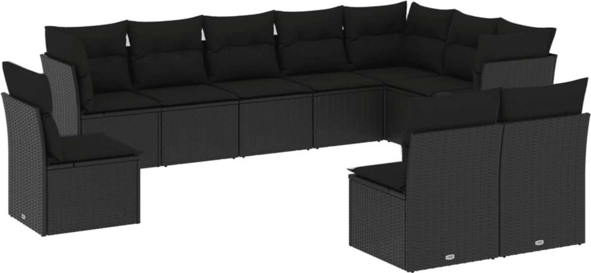 Zwarte poly rattan Loungeset met kussens - Tuinset - The Living Store.