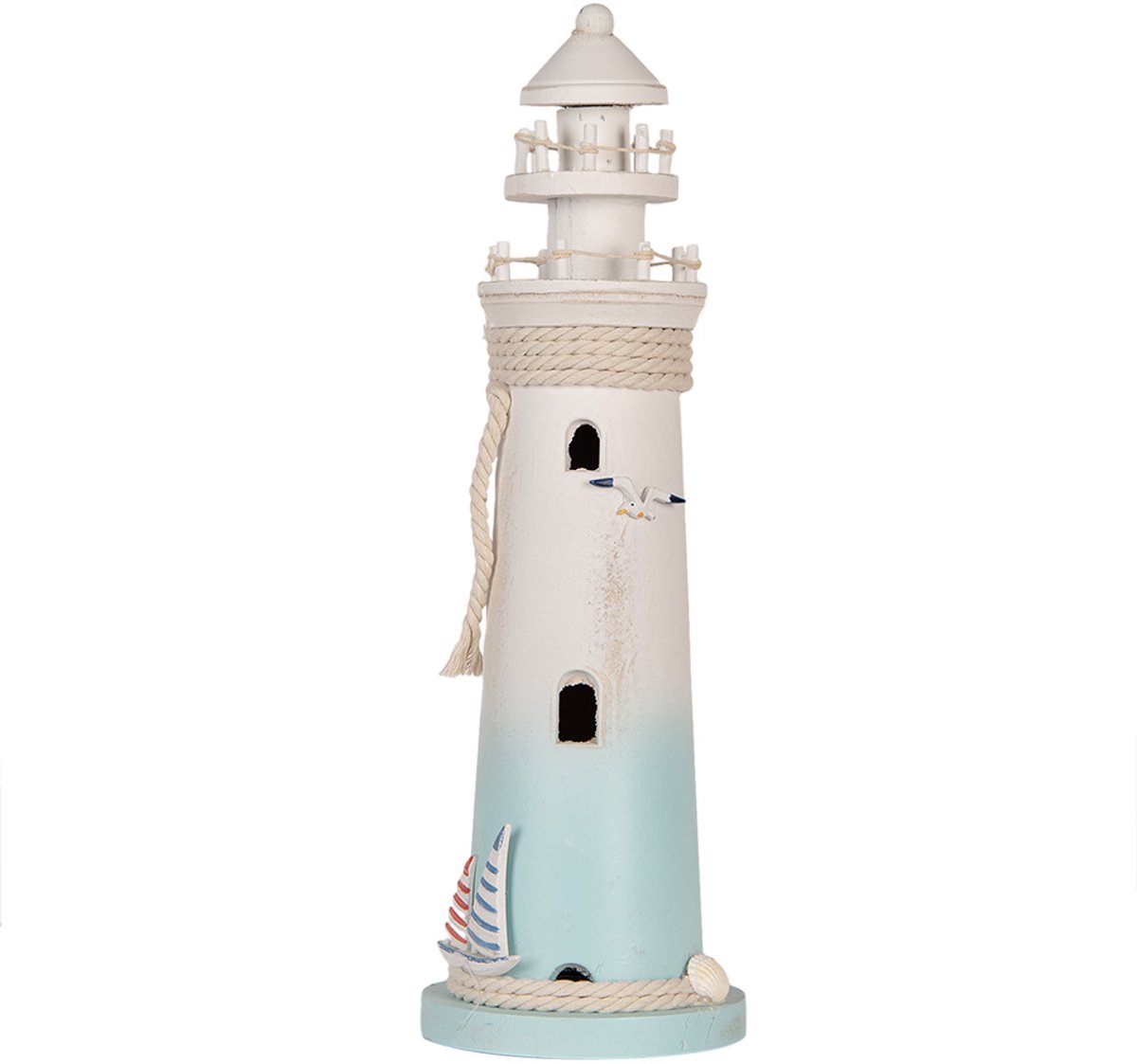 Decoratie Beeld Vuurtoren Ø 13x42 cm Wit Blauw MDF