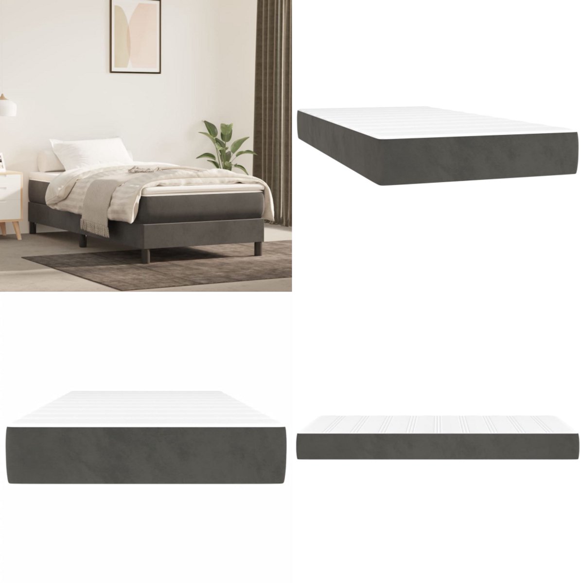 vidaXL Pocketveringmatras 100x200x20 cm fluweel donkergrijs - Pocketveringmatras - Pocketveringmatrassen - Matras - Pocketvering Matras