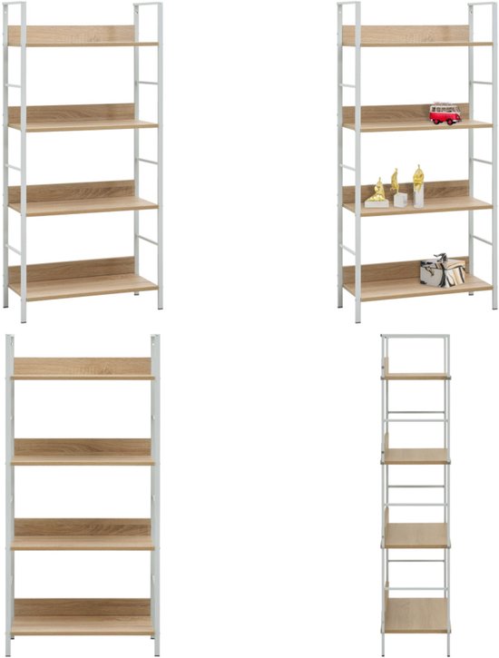 vidaXL Boekenkast met 5 niveaus, opbergkast met plank, boekenkast, woonkamer, binnen, modern, betongrijs, hout