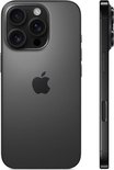 Zwarte iPhone Pro van voren en de zijkant, met drie camera's op de achterkant.