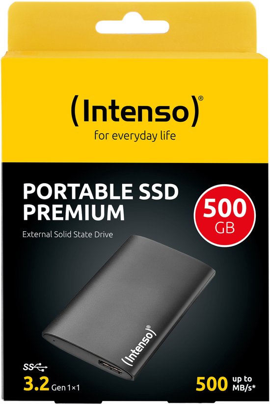 Intenso SSD Externe TX100 500 Go – Disque Dur Portable USB 3.2 Gen 1 – Jusqu’à 500 Mo/s – Ultra-Rapide Et Robuste – Noir Caoutchouté