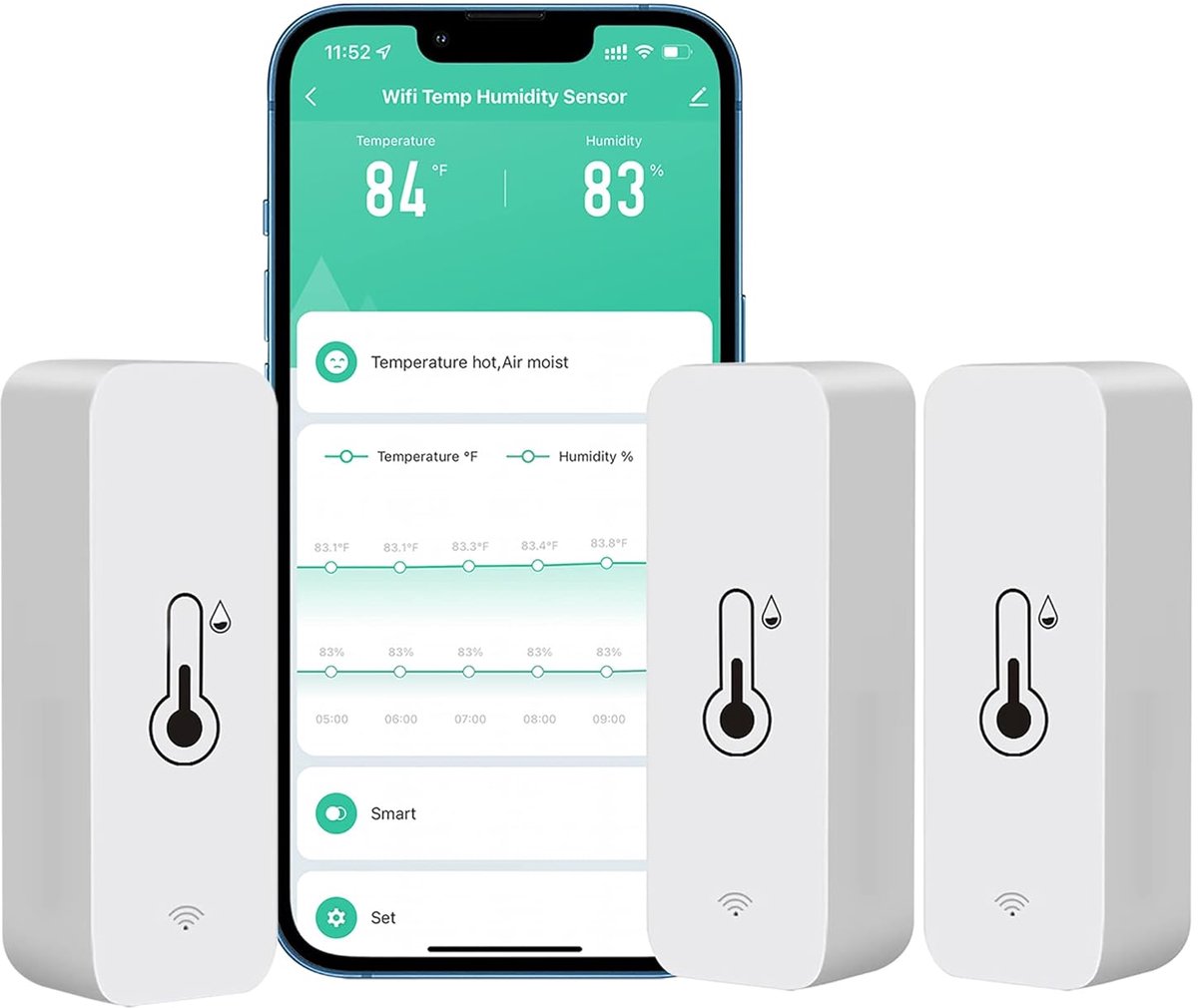 Draadloze WiFi Temperatuur- en Vochtigheidssensor voor Binnen en Buiten – Monitor met App Notificaties en Spraakbesturing