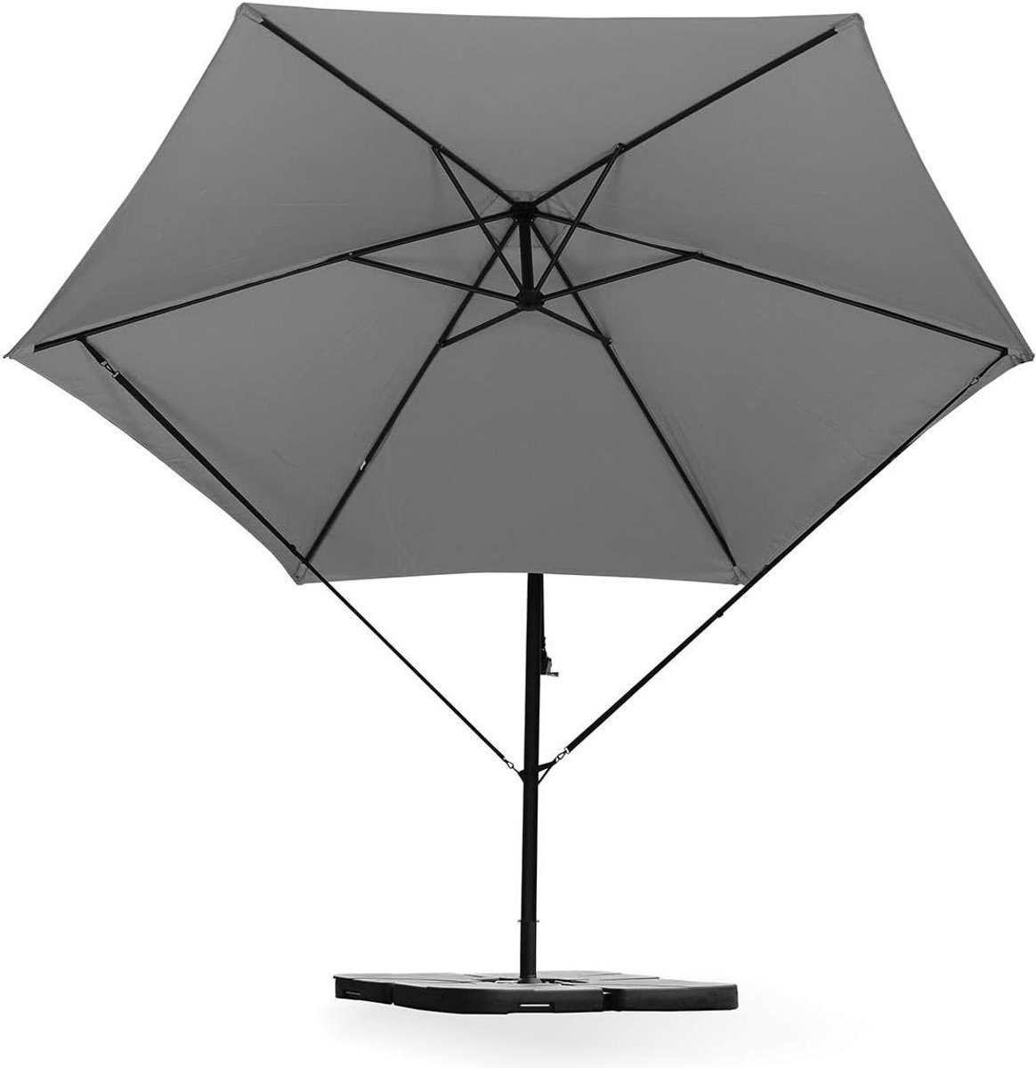Zwart winddicht windscherm voor parasol maat S met focus op weerbestendigheid.