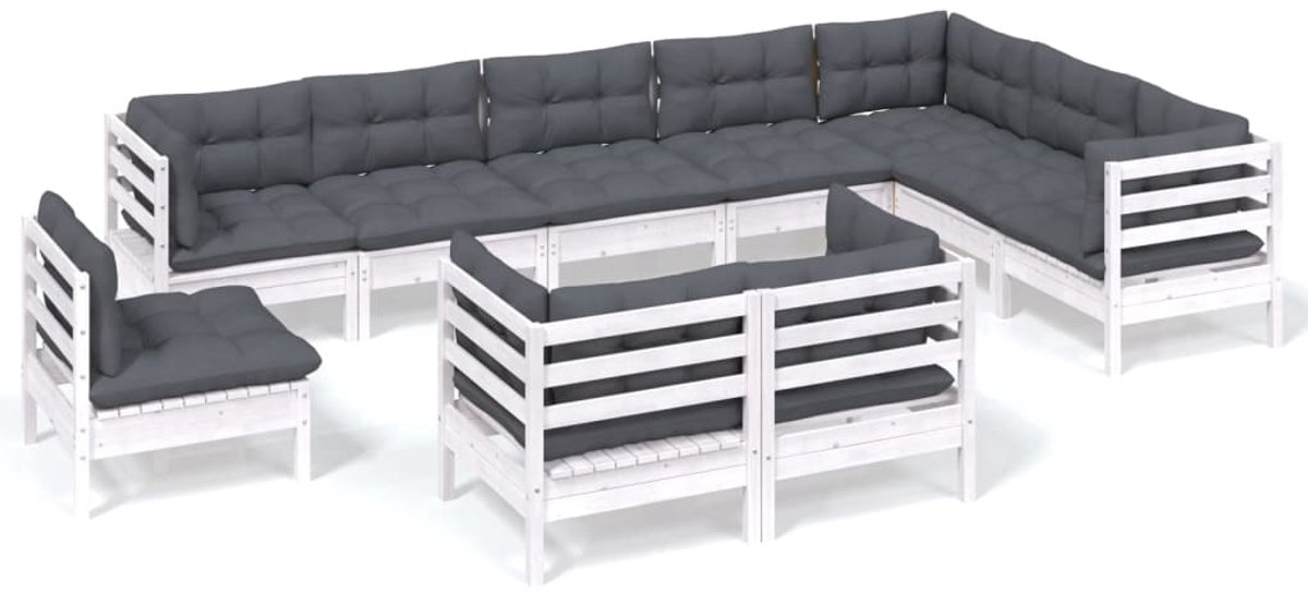 The Living Store 10-delige Loungeset met kussens massief grenenhout wit - Loungeset - Tuinlounge - Lounge Set - Buitendiner - Terrasfurniture