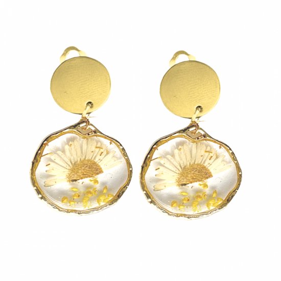 Clip oorbellen -goudkleurig -bloem- lang- Geen gaatje- Charme Bijoux