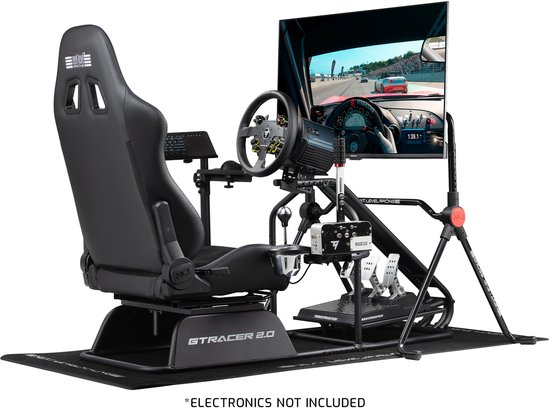 Compleet GTRacer 2.0 cockpit met stoel, stuur, monitor, pedalen en handrem. Elektronica niet inbegrepen.