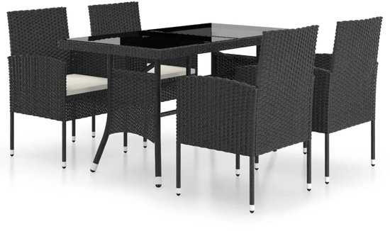 vidaXL Ensemble de jardin 5 pièces Polyrotin Noir - Ensemble de salle à manger - Ensembles de salle à manger - Ensemble de salle à manger - Coins à manger