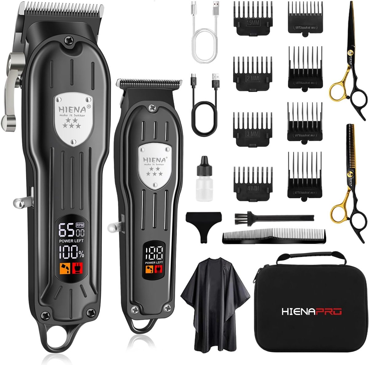 Professionele draadloze tondeuse set voor mannen met LED-display - USB oplaadbaar