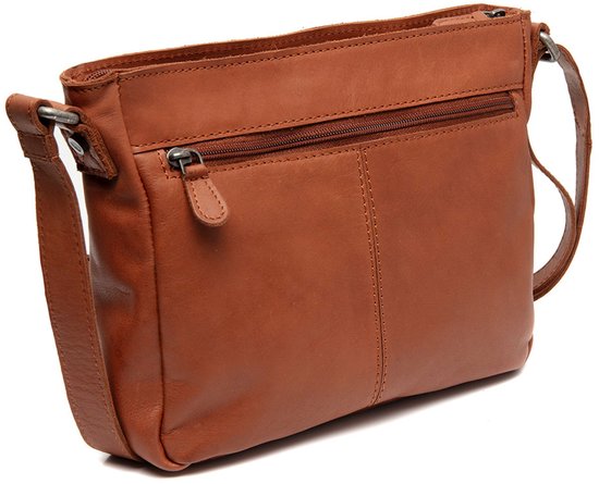 Bruine leren schoudertas van The Chesterfield Brand met een ritsvak op de achterkant.