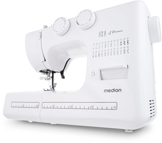 Witte Medion naaimachine met 60 steekpatronen, knoopsgatenfunctie en Led-licht.