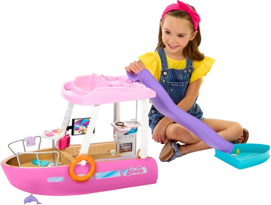 Barbie Droomboot - Speelset met barbie meubels en glijbaan
