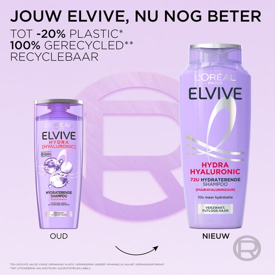 L'Oréal Paris Elvive Hydra Hyaluronic Shampoo - Haarverzorging voor verzwakt, futloos haar - 10x meer hydratatie - Shampoo voordeelverpakking - 6x 250 ml