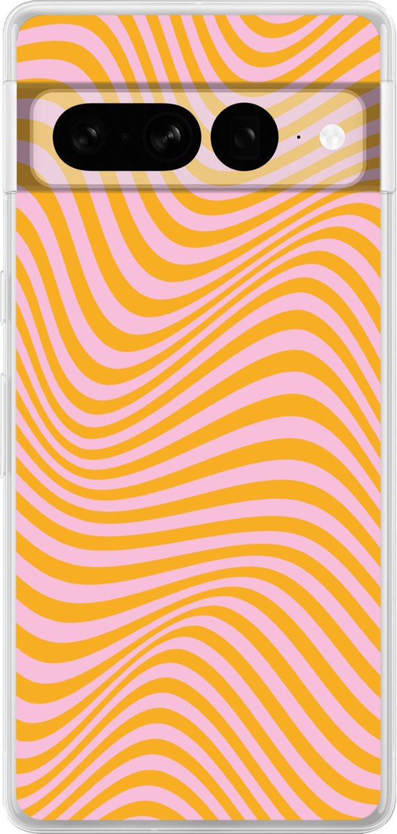 Telefoonhoesje Geschikt voor Google Pixel 7 Pro hoesje - Golvend patroon - Oranje - Roze - Lijnen - Siliconen Telefoonhoesje Telefoonhoesje