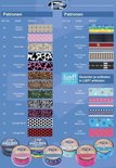 Overzicht van diverse IT'z Duct Tape patronen met namen zoals Leopard Style, Zebra Pink, Triangle Black, en LIEF! patronen.