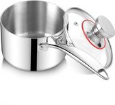 Bol.com Steelpan 18 cm premium 3-laags roestvrijstalen melkkan inductie met deksel 25 liter kookpan met lange handgreep kleine p... aanbieding