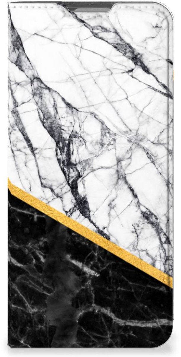 OPPO Reno8 Lite Standcase Marmer Wit Zwart - Origineel Cadeau Man
