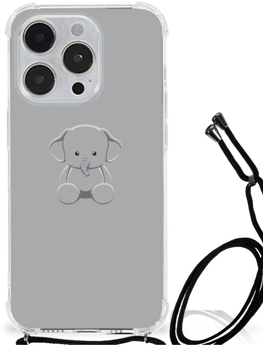 Back Cover voor iPhone 14 Pro Max Stevig Bumper Hoesje Grijs Baby Olifant