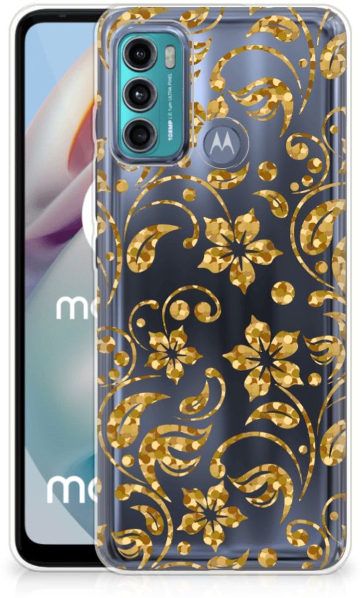 Motorola Moto G60 TPU Case Gouden Bloemen