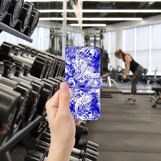 Housse en Cuir Premium Flip Case Portefeuille Etui pour Samsung Galaxy A21s Portefeuille Skull Blue Angel