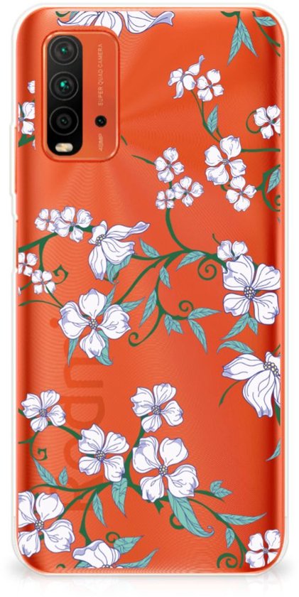 Bumper Housse Etui pour Xiaomi Redmi 9T | Poco M3 Coque Téléphone Fleur Blanche