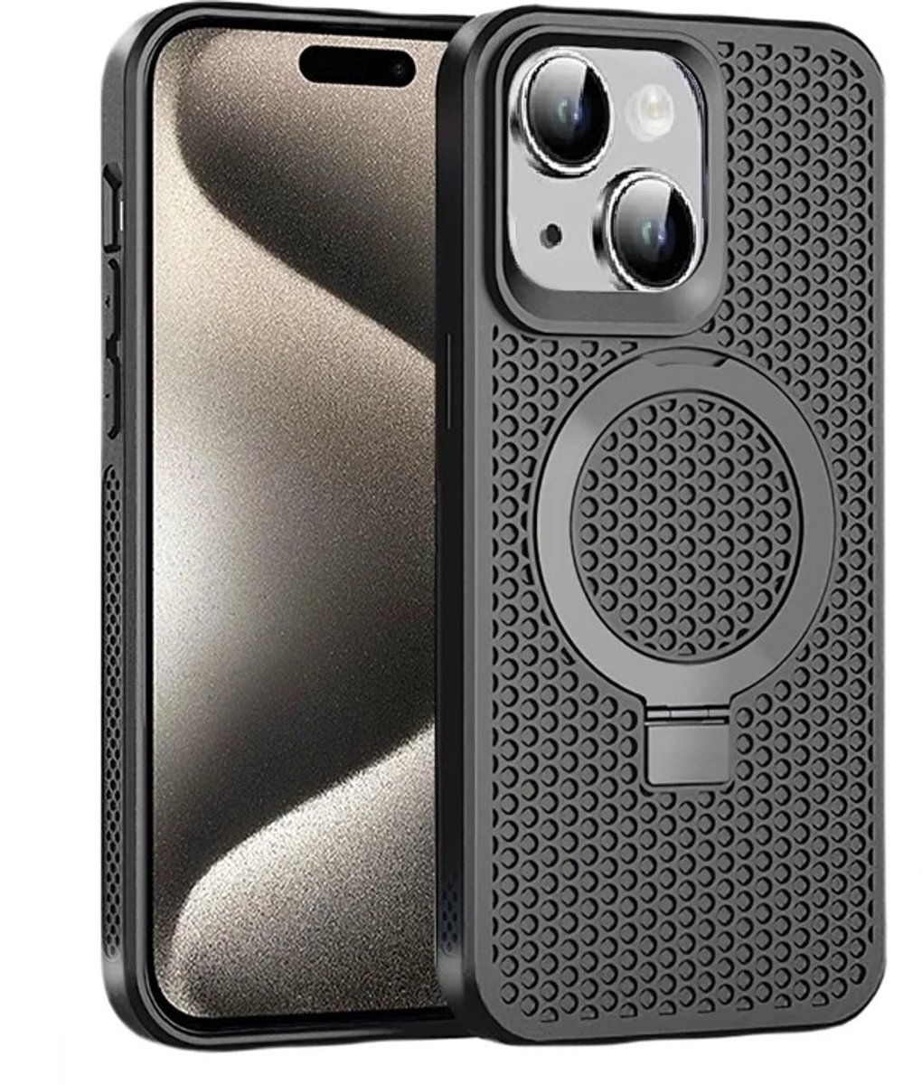 Cityhoesje - iPhone 15 - Magnetic - Ring Holder Kickstand - Protective – Backcase - Zwart