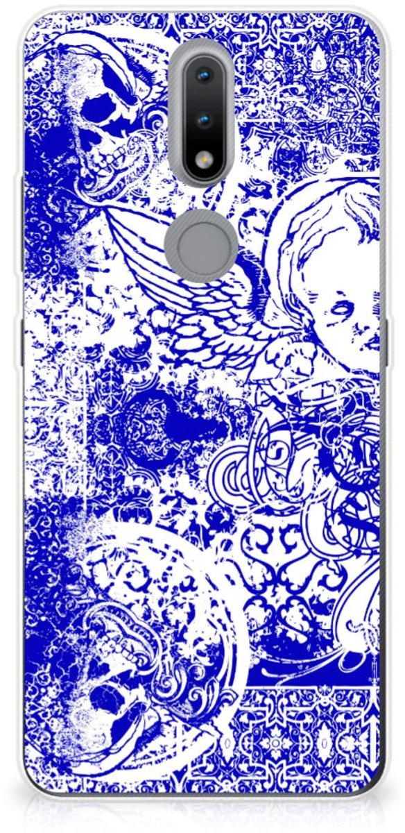 Silicone Back Case Nokia 2.4 Angel Skull Blauw