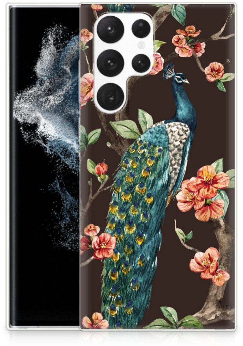 Samsung Galaxy S22 Ultra TPU Hoesje Pauw met Bloemen