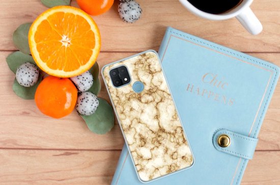 Belle coque arrière en TPU OPPO A15 coque transparente marbre or