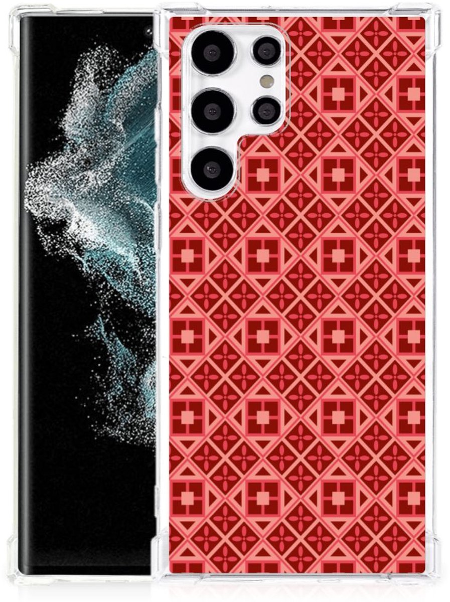 Samsung Galaxy S22 Ultra Doorzichtige Silicone Hoesje Batik Rood