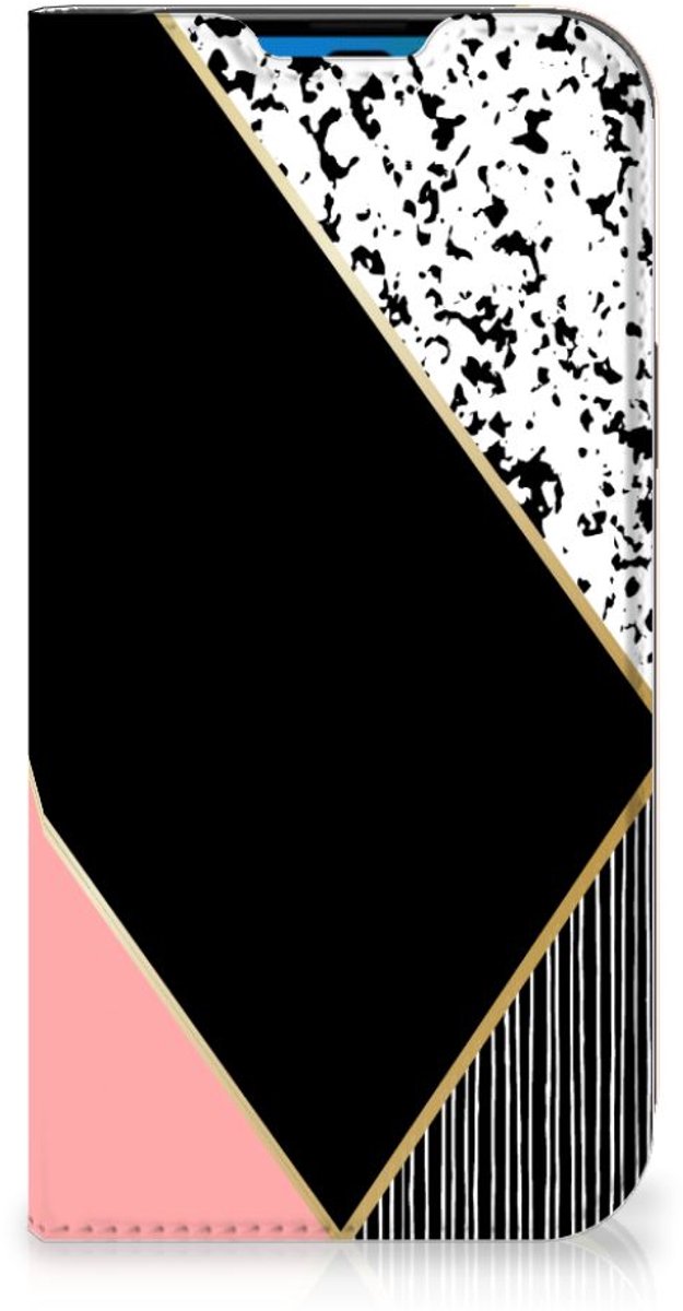 iPhone 14 Pro Stand Case Zwart Roze Vormen