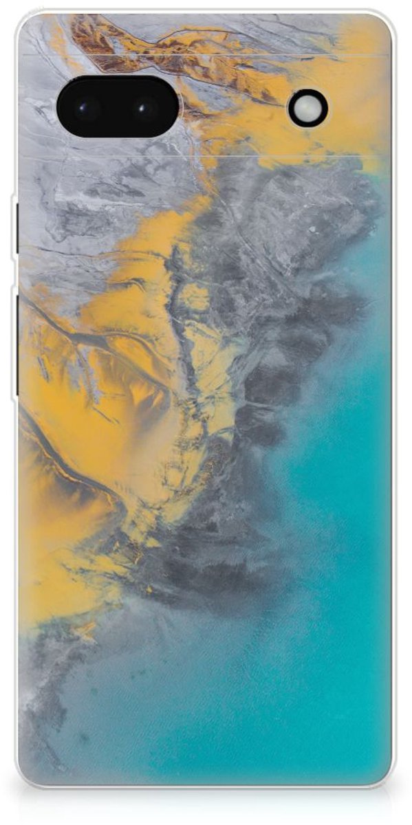 TPU Hoesje voor Google Pixel 6A TPU Siliconen Hoesje Marble Blue Gold